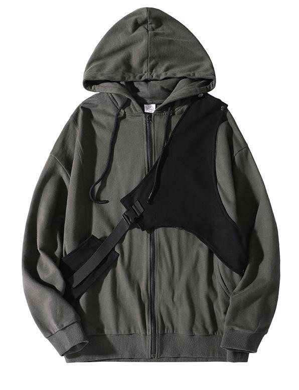 Unique dark gray Plus Size clothes Photography zippered hooded jackets - Omychic