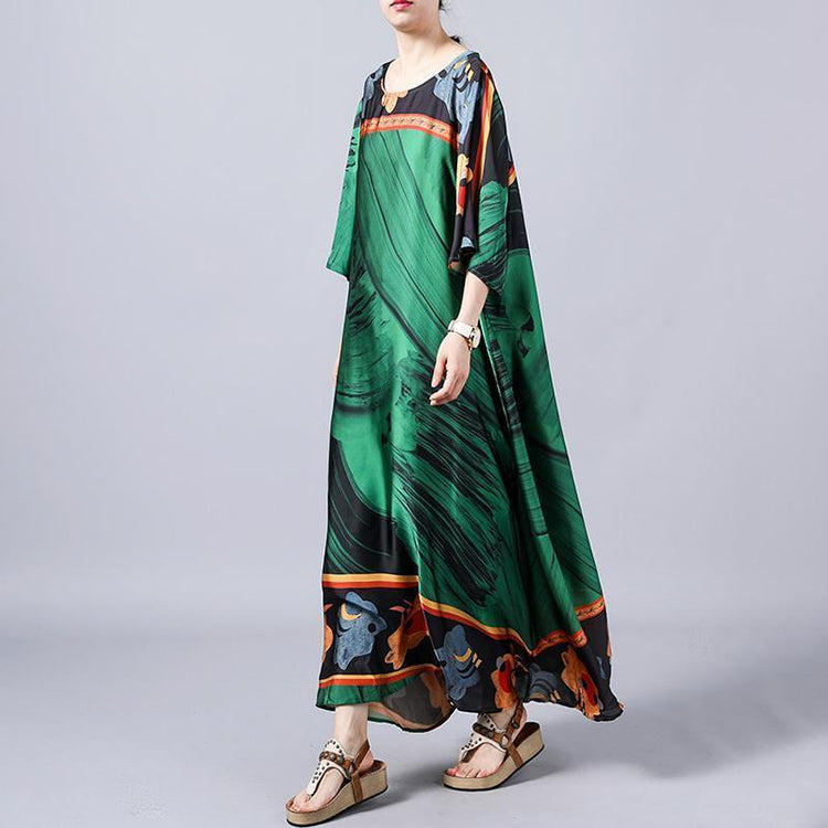 Unique green For Women Indian Retro Print Round Neck A-Line Women Dress - Omychic