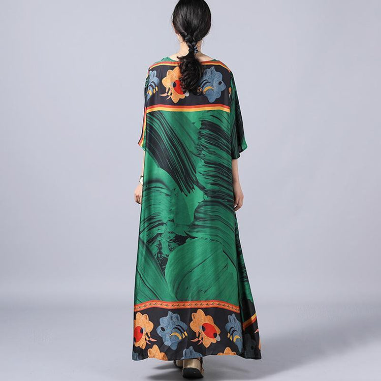 Unique green For Women Indian Retro Print Round Neck A-Line Women Dress - Omychic