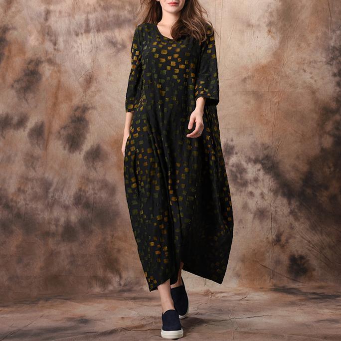 Unique green Jacquard dresses stylish Work Outfits o neck asymmetric Traveling spring Dress - Omychic