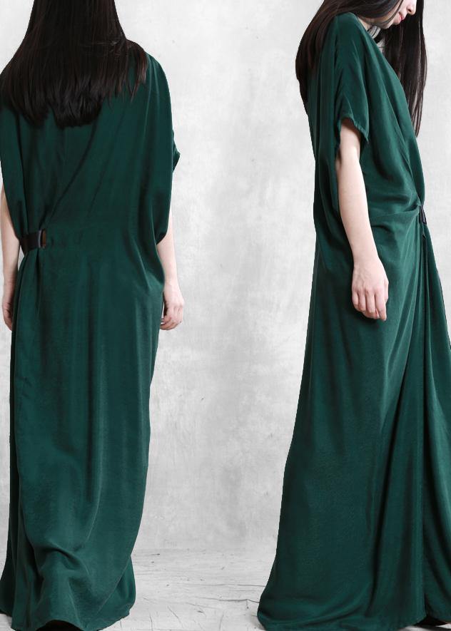 Unique Green O Neck Asymmetric Robe Summer Dress