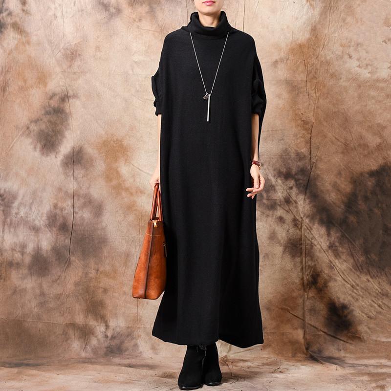 Unique high neck cotton fall Tunics Fashion Ideas black long Dresses - Omychic