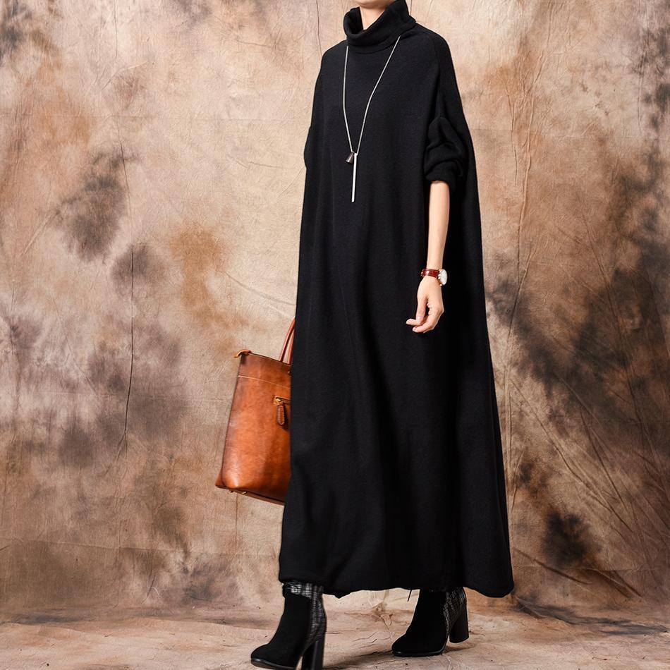 Unique high neck cotton fall Tunics Fashion Ideas black long Dresses - Omychic