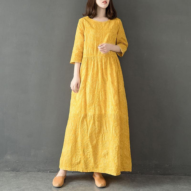 Unique high waist linen clothes For Women Cotton yellow Dress summer - Omychic