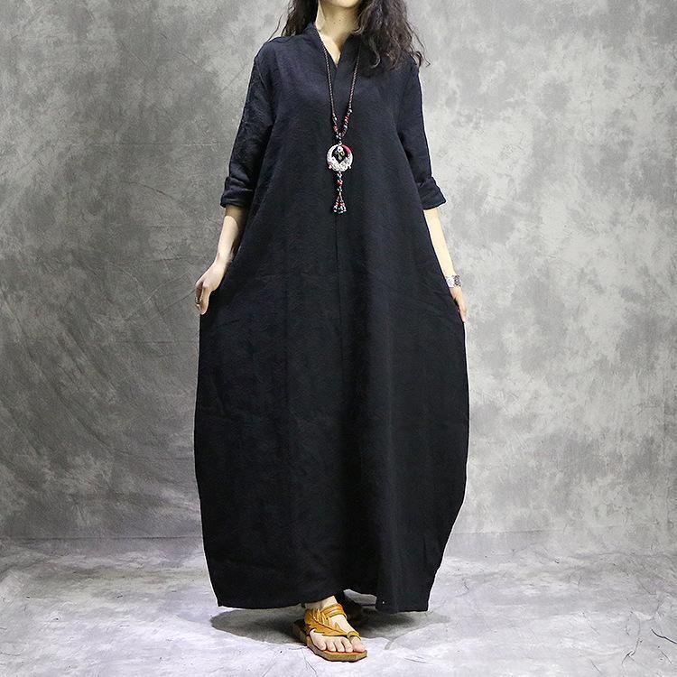 Unique jacquard cotton Soft Surroundings Fashion Wardrobes black loose Dress spring - Omychic