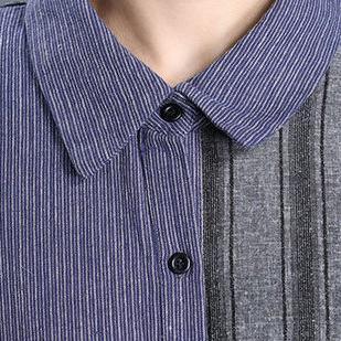 Unique lapel Button Down Fashion trench coat blue patchwork striped cardigan - Omychic