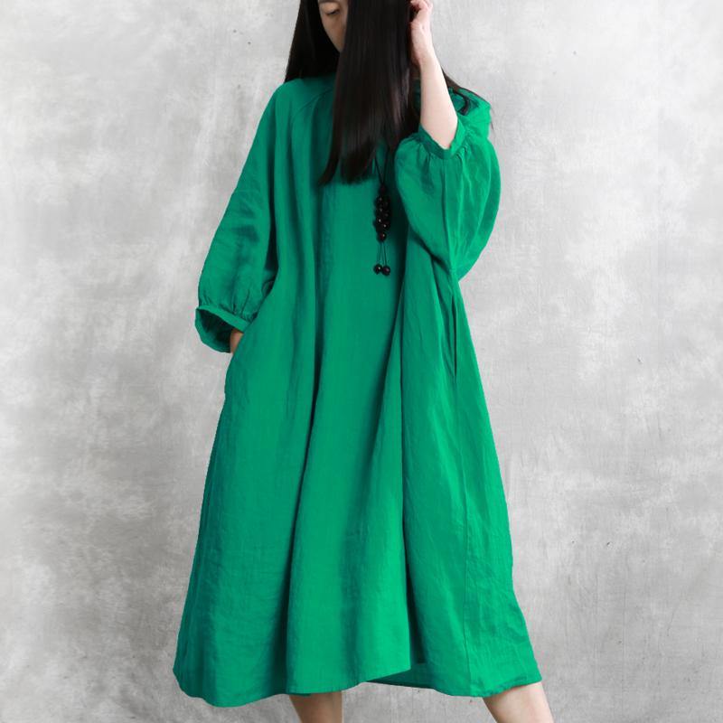 Unique o neck Batwing Sleeve linen spring outfit design green Dress - Omychic