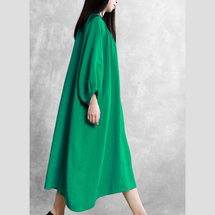 Unique o neck Batwing Sleeve linen spring outfit design green Dress - Omychic