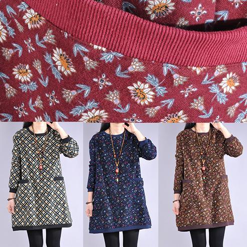 Unique o neck Cotton two pockets tunics for women Fabrics khaki Dress - Omychic