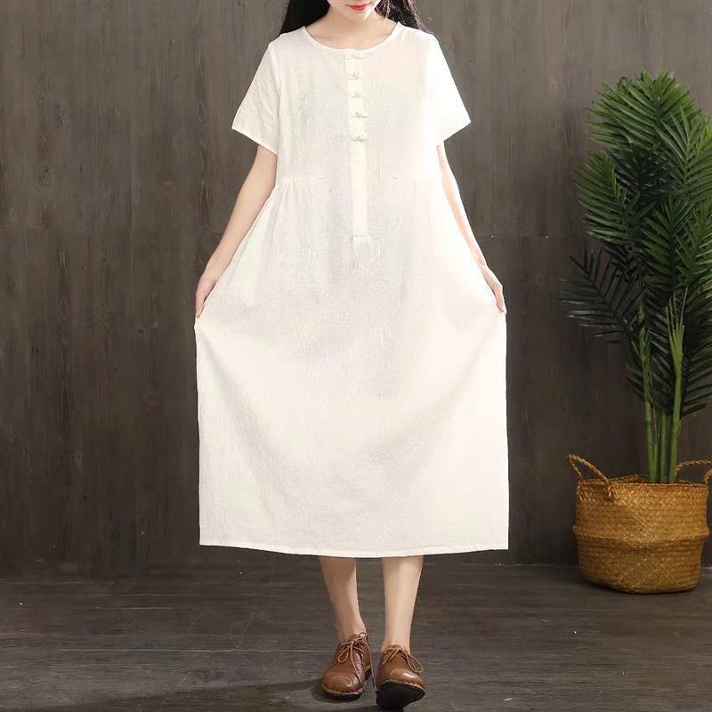 Unique O Neck Linen Cotton Soft Surroundings Outfits White Dresses Summer ( Limited Stock) - Omychic