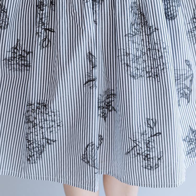 Unique o neck off the shoulder Cotton gray striped Dresses summer - Omychic