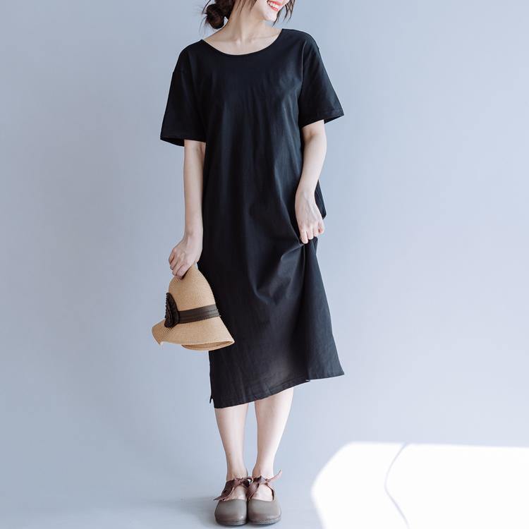 Unique o neck side open cotton dresses Fashion Ideas black Maxi Dress summer - Omychic