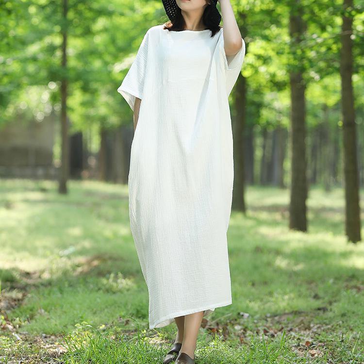 Unique o neck wild cotton tunic dress Runway white Robe Dresses summer - Omychic