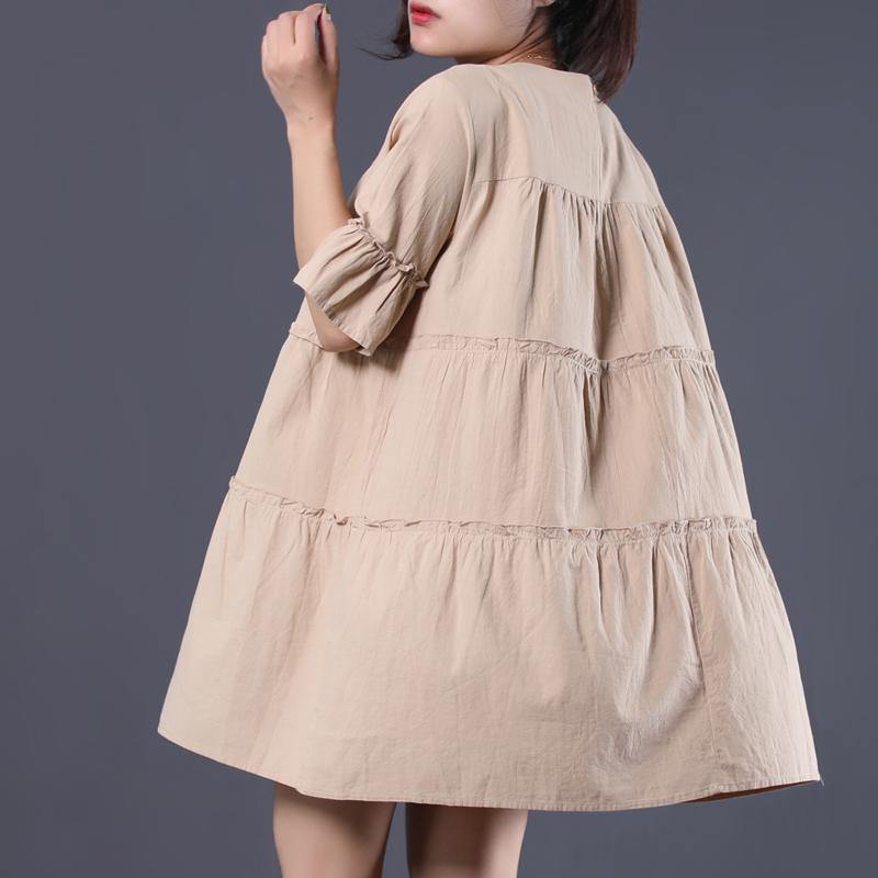 Unique patchwork Cotton dresses Fabrics khaki Dress summer - Omychic