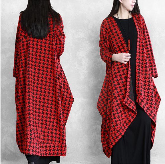 Unique patchwork asymmetric top quality coat red black plaid baggy outwears fall - Omychic