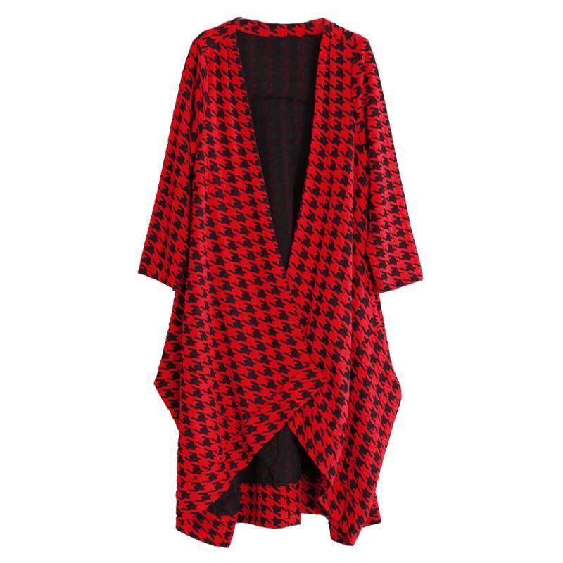 Unique patchwork asymmetric top quality coat red black plaid baggy outwears fall - Omychic