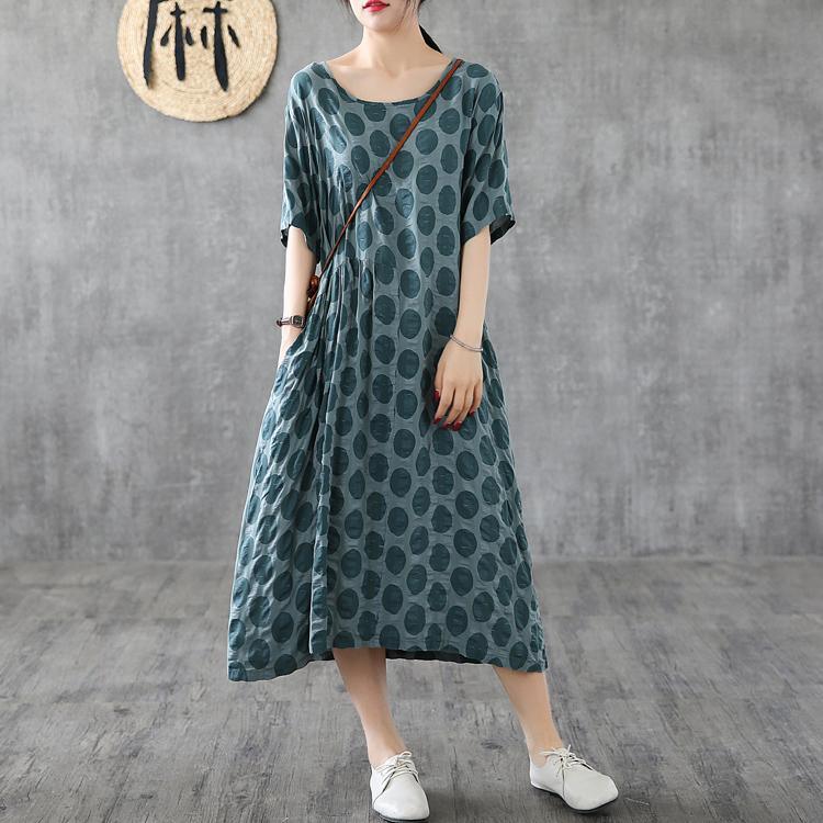 Unique Patchwork O Neck Cotton Clothes Photography Green Dotted Maxi Dress Summer ( Limited Stock) - Omychic