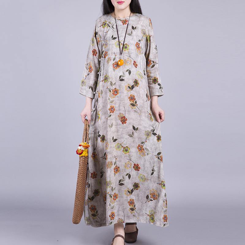 Unique prints linen cotton Wardrobes Fashion Ideas gray side open Dresses autumn - Omychic