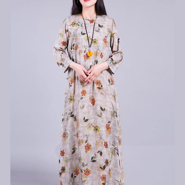 Unique prints linen cotton Wardrobes Fashion Ideas gray side open Dresses autumn - Omychic