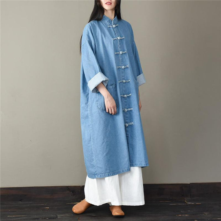 Unique stand collar Fashion spring tunic pattern light blue short coat - Omychic