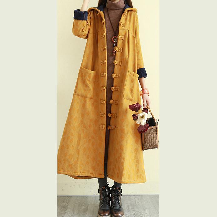 Unique thick top quality hooded coats women yellow Midi jackets - Omychic