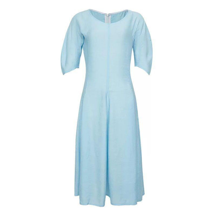 Unique tunic cotton clothes Women Sleeve blue o neck A Line Dresses summer - Omychic