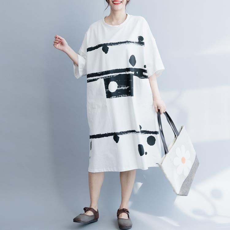 Unique white dotted Cotton dresses o neck Vestidos De Lino summer Dresses - Omychic