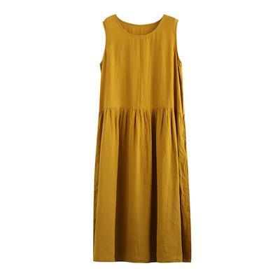 Unique yellow linen clothes For Women 2019 Women Linen Sleeveless Casual Summer Dress - Omychic