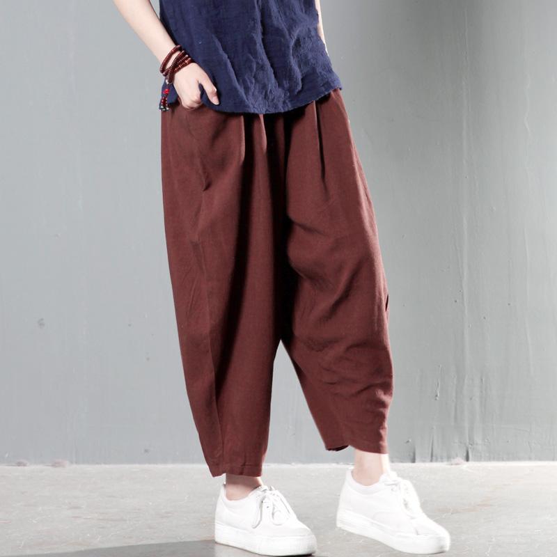 Unique brown linen pants spring harem pants summer trousers - Omychic