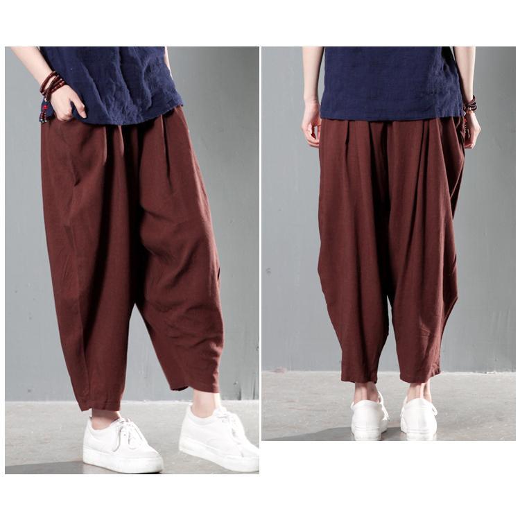 Unique brown linen pants spring harem pants summer trousers - Omychic
