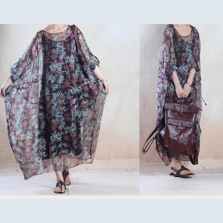 Unique design chiffon floral maxi dress long summer dress holiday sundress floor length - Omychic