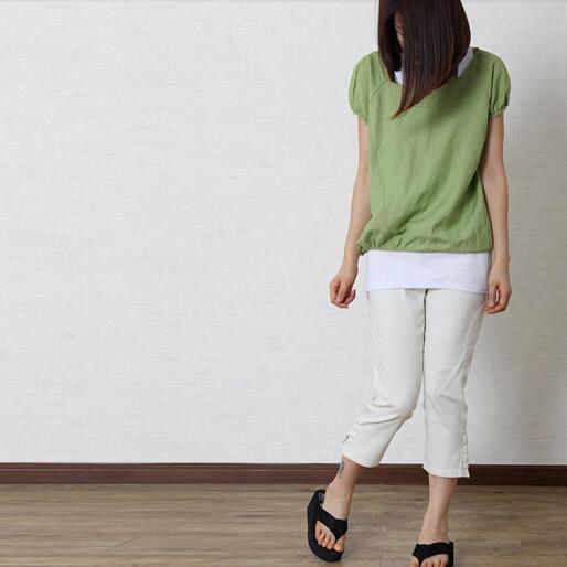 Unique green short women cotton shirt blouse top - Omychic