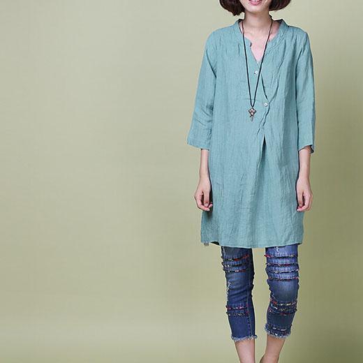 Unique half sleeve sundress linen shift dress blue - Omychic