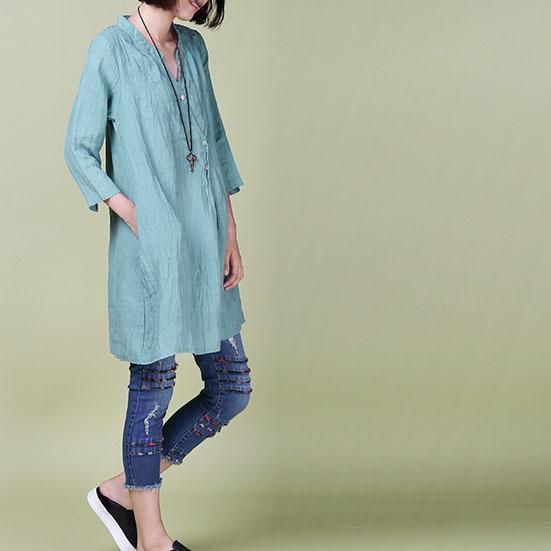 Unique half sleeve sundress linen shift dress blue - Omychic