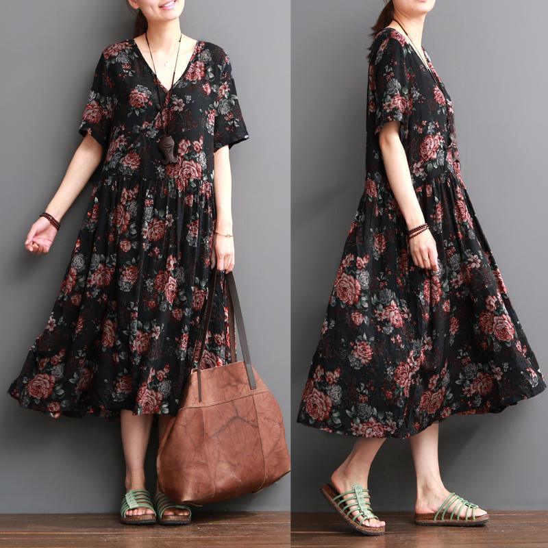 V neck floral cotton dresses maternity maxi dress sundress - Omychic