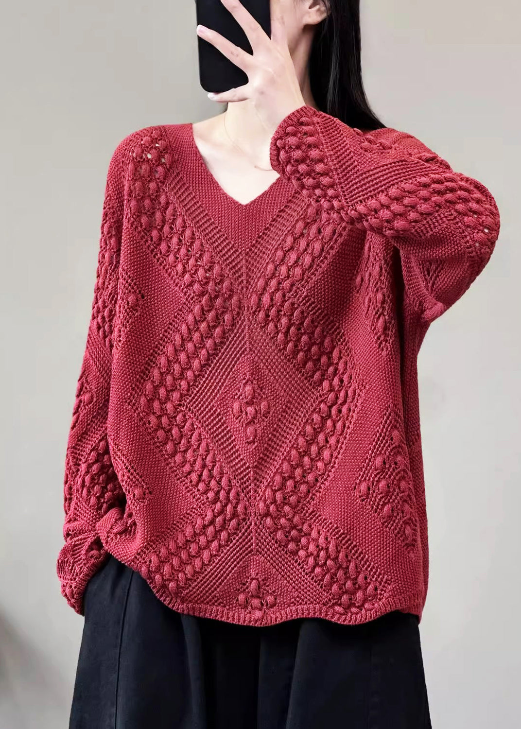 Versatile Purple Pink V Neck Knitting Cotton Sweaters Top Spring - Omychic