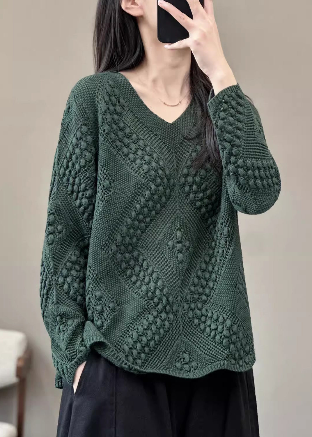 Versatile Purple Pink V Neck Knitting Cotton Sweaters Top Spring - Omychic