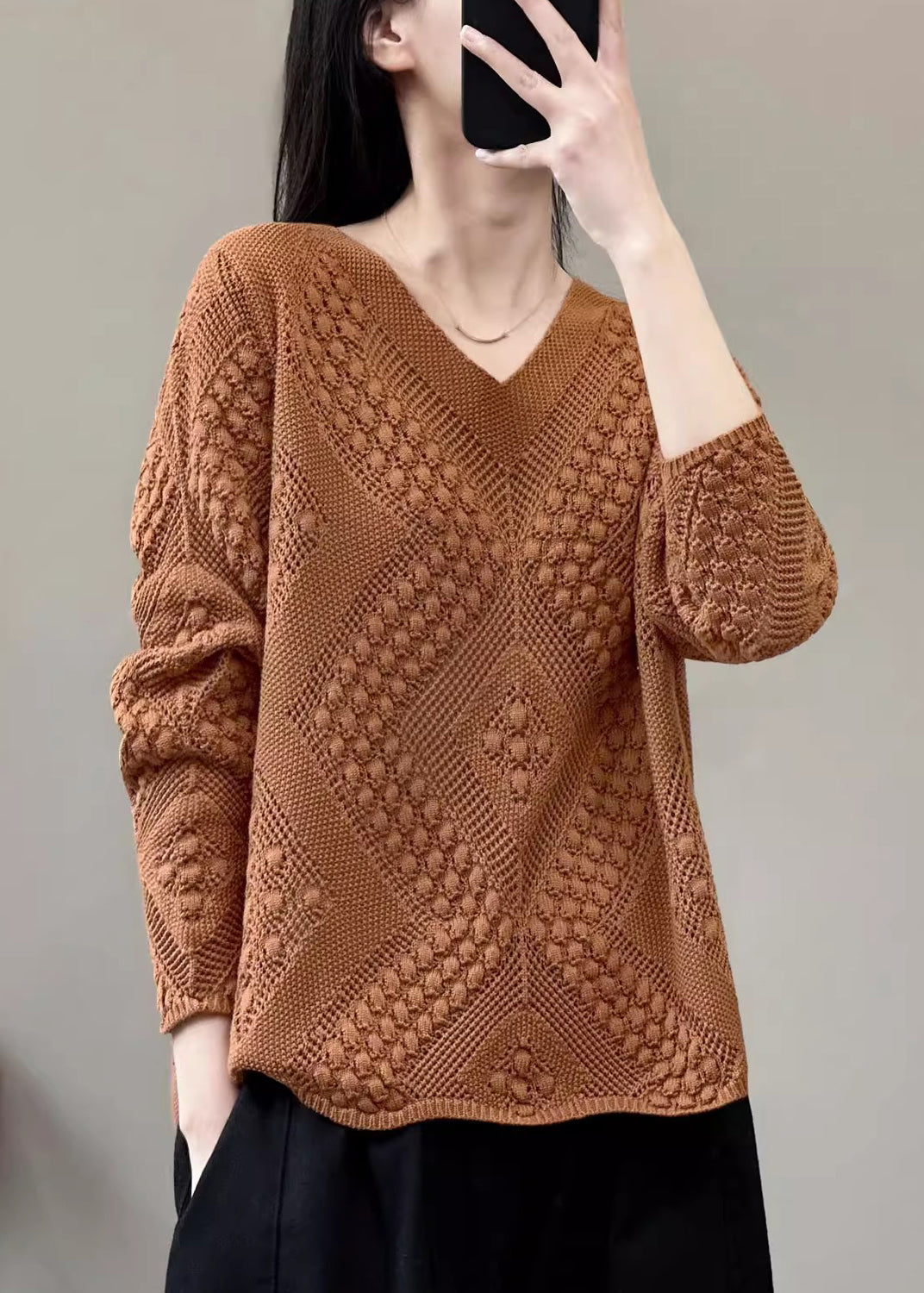 Versatile Purple Pink V Neck Knitting Cotton Sweaters Top Spring - Omychic