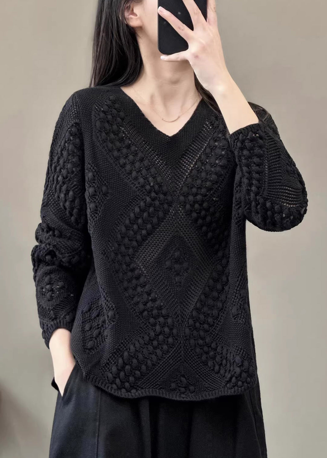 Versatile Purple Pink V Neck Knitting Cotton Sweaters Top Spring - Omychic