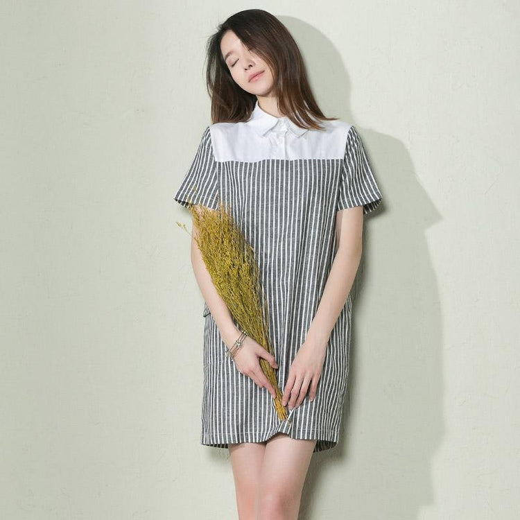 Vertical strip cotton summer women shirt dress plus size sundress - Omychic