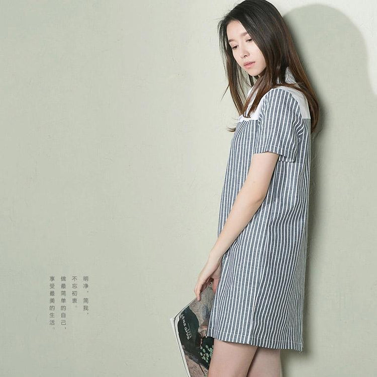 Vertical strip cotton summer women shirt dress plus size sundress - Omychic