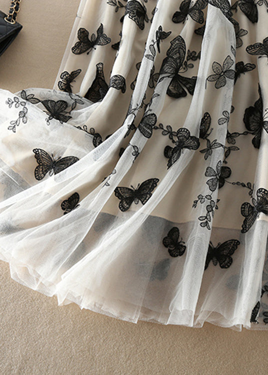 Vintage Beige Embroideried butterfly Tulle Skirts Spring
