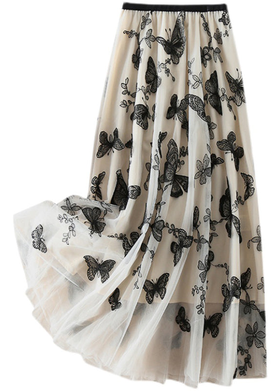 Vintage Beige Embroidered Butterfly Tulle Skirts Spring