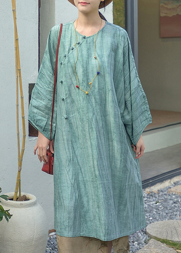 Vintage Beige O Neck Oriental Button Patchwork Cotton Dress Fall - Omychic