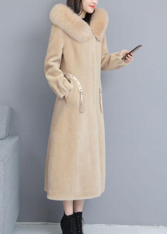 Vintage Beige fashion Nail bead Thick Winter Long sleeve parka - Omychic