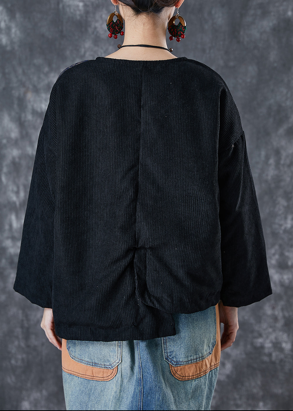 Vintage Black Asymmetrical Patchwork Fine Cotton Filled Coats Winter