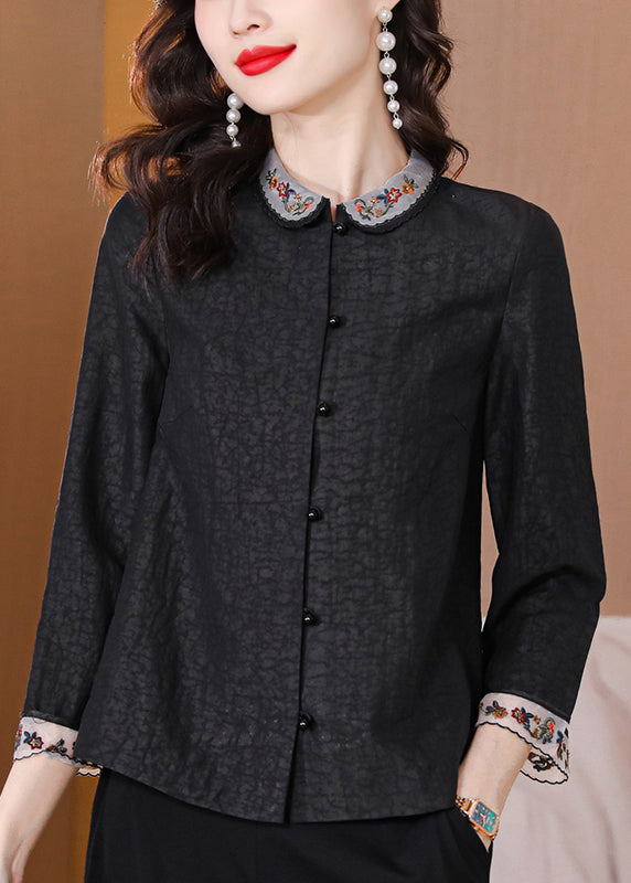 Vintage Black Embroideried Patchwork Silk Top Bracelet Sleeve - Omychic