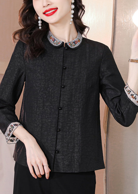 Vintage Black Embroideried Patchwork Silk Top Bracelet Sleeve - Omychic
