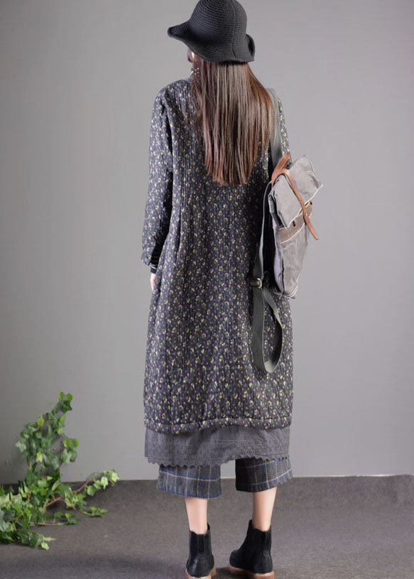 Vintage Black Lace Patchwork Fine Cotton Filled Winter Coats Lengthen