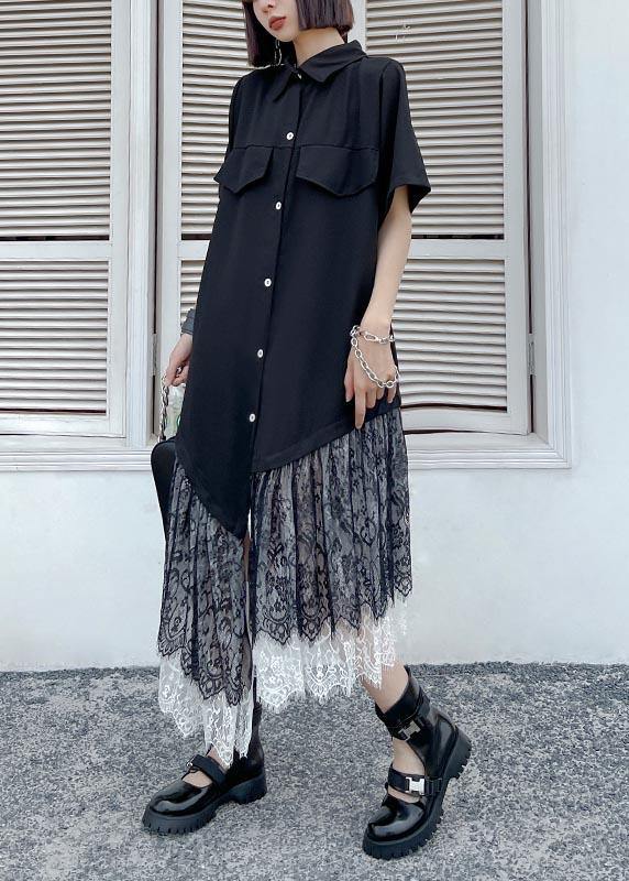 Vintage Black Patchwork Cotton Lace Summer Dresses - Omychic